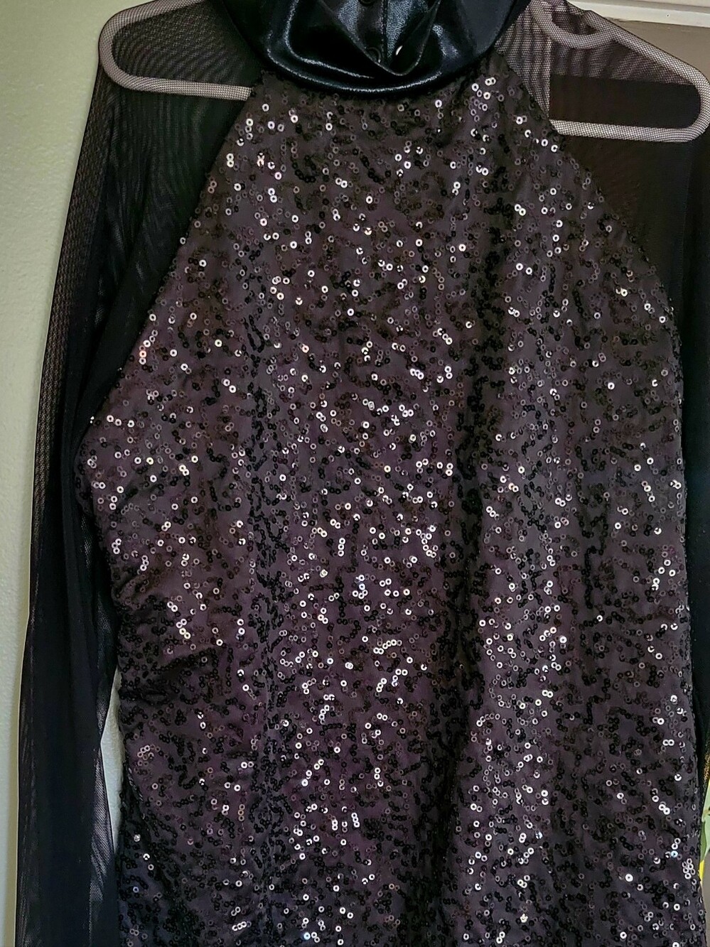 Black Sequin Costume with Mesh Sleeves